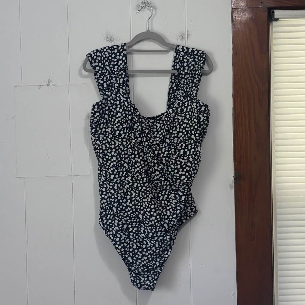 Jantzen‎ Womens 22W Black White Abstract Dot Ruched One Piece Swimsuit